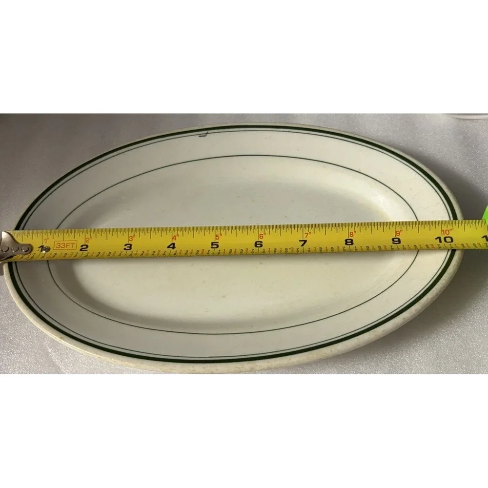 Vintage Jackson Vitrified China Oval Platter Green Stripe Restaurant Ware 10.5